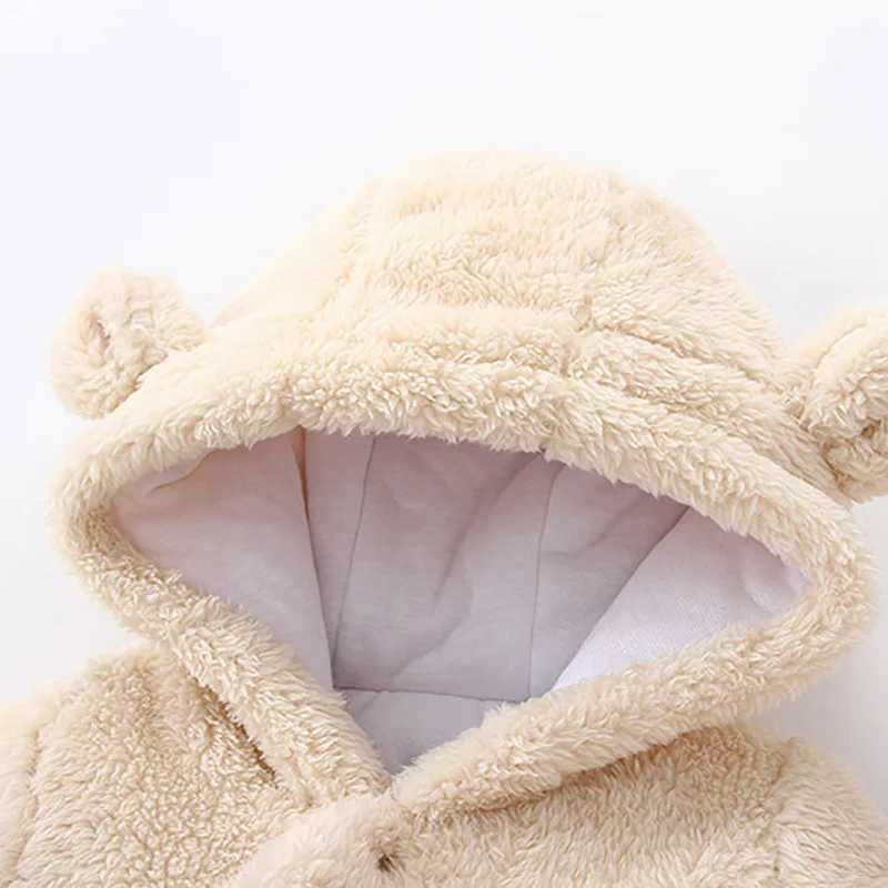 Winter Baby Romper for Girls Boys Soft Fleece Hooded Jumpsuit Bear Toddler Loungewear Thicken Infant OutfitXJ241025