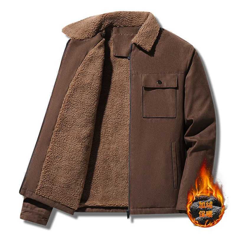 Mens autumn and winter suede fabric jacket mens casual loose thick cashmere warm jacket high-quality outdoor cold proof jacket W241024