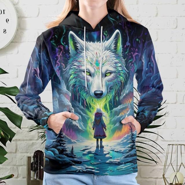 Hoodie for Mens Womens Wolf Hoodies For Men 3D Print Three Wolf Moon Adults Wolves Face Hooded Galaxy Sweatshirt Wolf Graphic Hoodies sweatshirt Pullo