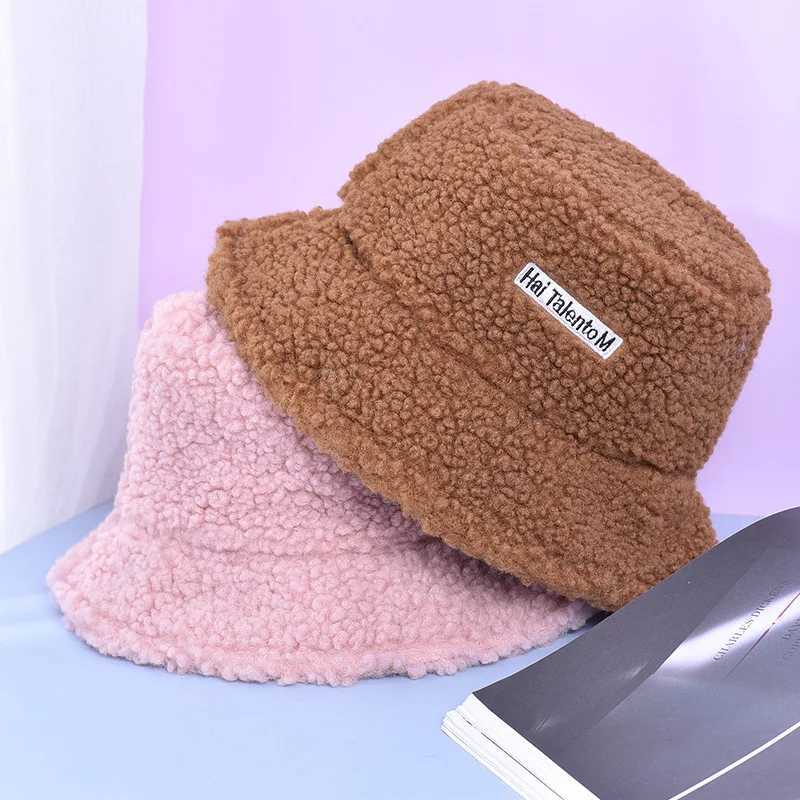 Lamb Faux Fur Bucket Hat Winter Warm Teddy Velvet Hats for Women Lady Thicken Bob Panama Outdoor Fisherman Hat CapsX241025