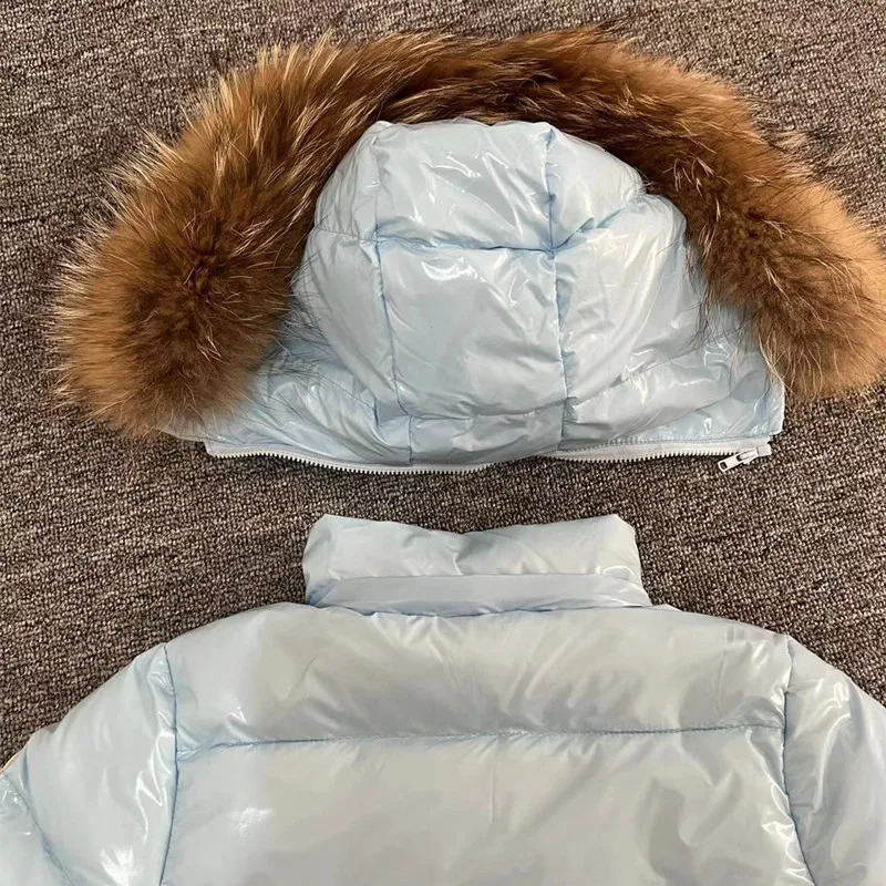 Childrens Winter Down Jacket Shiny Natural Fur Collar Childrens Boys Hooded Coat Baby Girls Warm Snow Clothes Childrens Park 241024