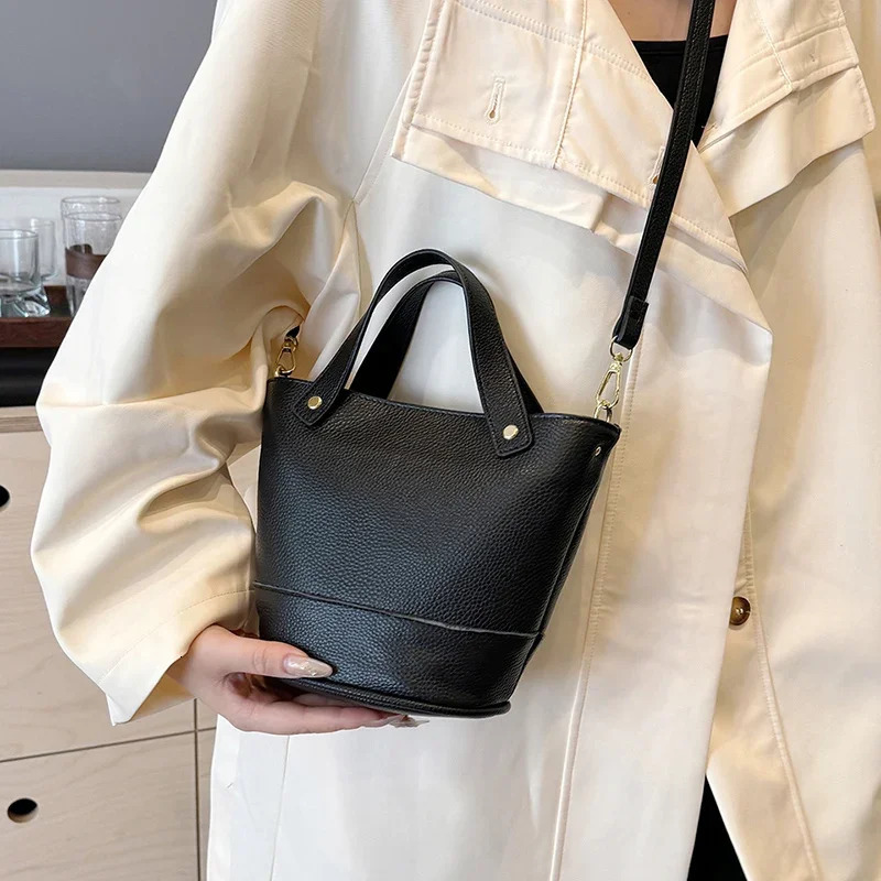 100% Genuine Leather Real Cowhide Fashion Women Crossbody Bucket Bags For Ladies High Capacity Female Shoulder Handbag 241021
