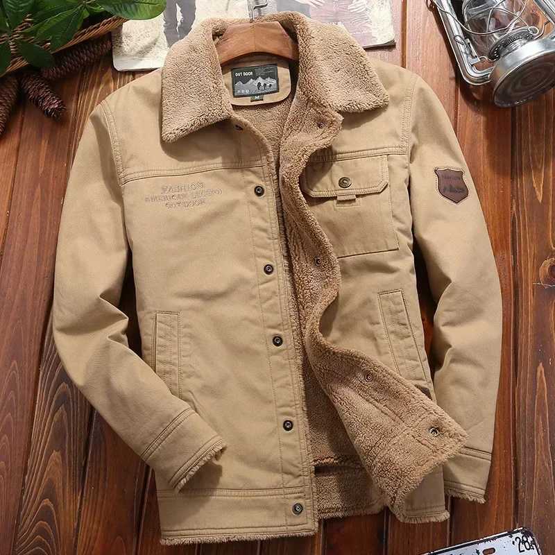 2024 mens fur collar padded jacket mens Flce cashmere coat mens Corduroy plus velvet casual top mens cotton jacket winter W241024