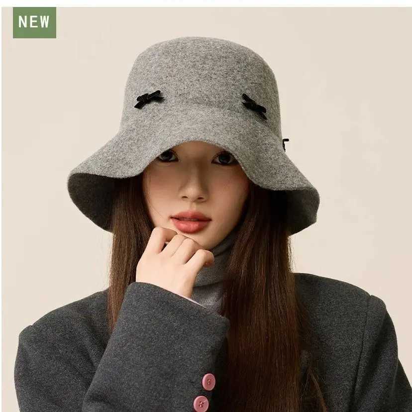 Wool Cap Design Model Felt Fishermans Hat Light Luxury Simple Elegant Show Face Small Wool Tweed Basin HatX241025