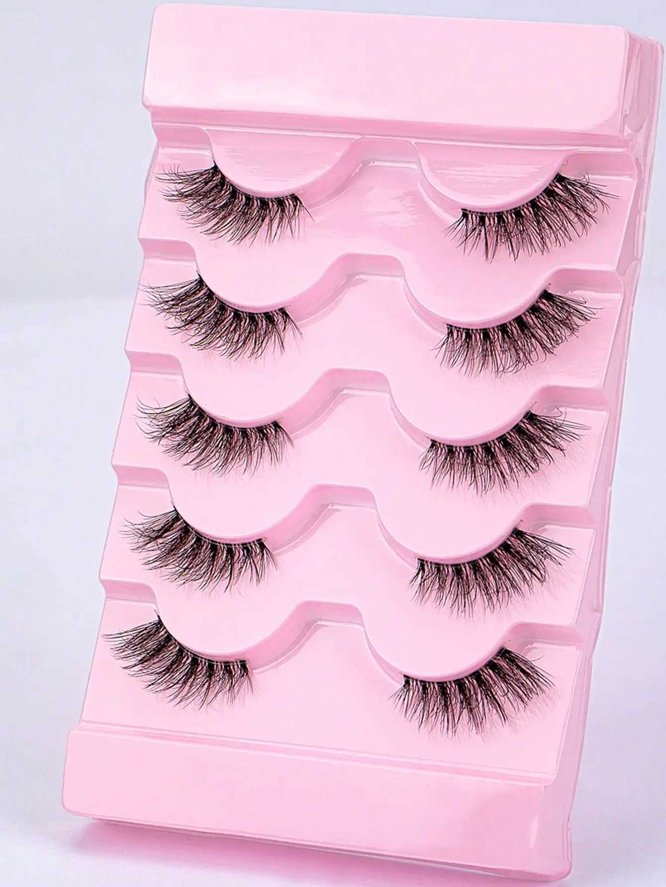 Half Eey eyelashes 5 pairs of artificial mink cat eye eyelashes fluffy Wispy transparent dry reusable false eyelash makeup toolW241024