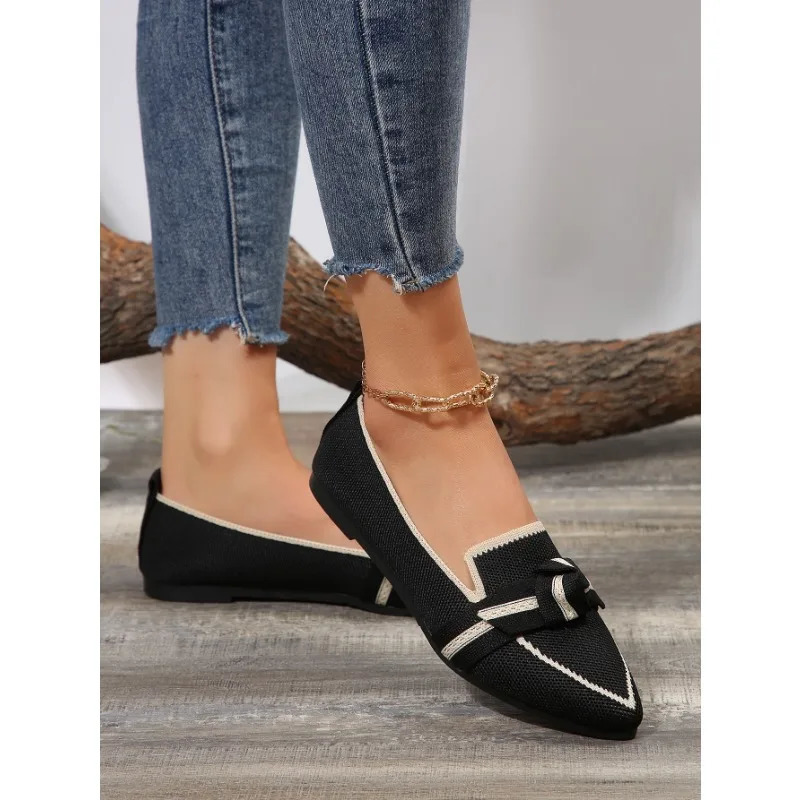 womens knitted slider breathable solid color walking shoes casual toe walking sports shoes 241024