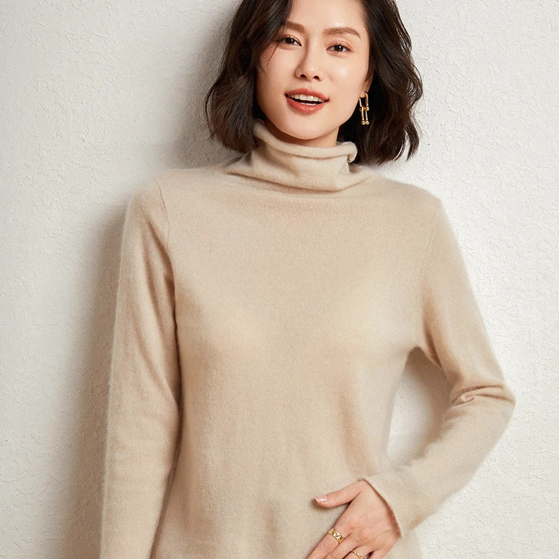 100%Merino Pure Wool Sweater Womens AutumnWinter Long Sleeve High Neck Pullover Warm Quality Solid Color Basic Knit Jumper 241021