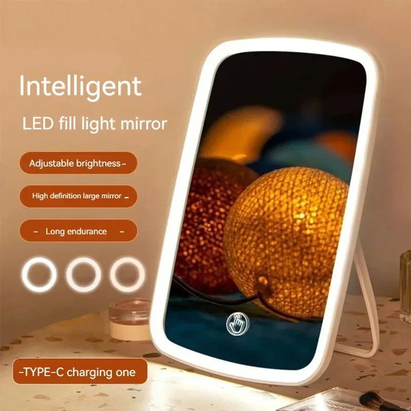 Portable Makeup Mirror With Led Light Touch Screen 3color Vanity Folding Dressing Home Beauty Tools 241024