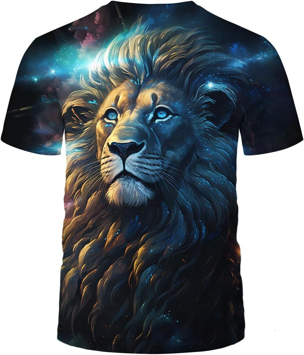 Mens T shirt Retro Casual Tropical Starry Sky Lion Floral Print Short Puff Sleeve Shirt tee Casual tops summer clothes