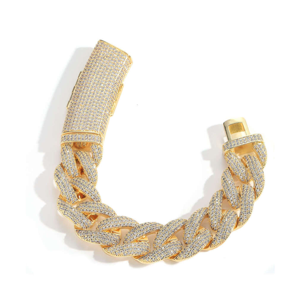 hip hop bracelet 20mm long buckle four rows of dia cuban chains personalized men's fashion trend with inlay fashionable and versatile