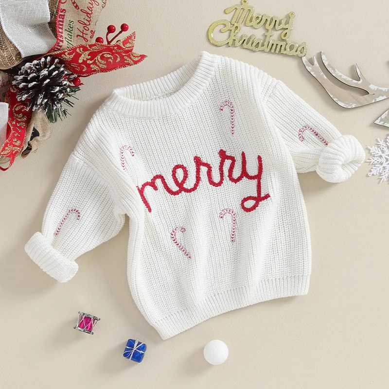 Merry Christmas children girls boys knitted sweaters long sleeves candy bars embroidery crochet latte art children Knitwear W241025