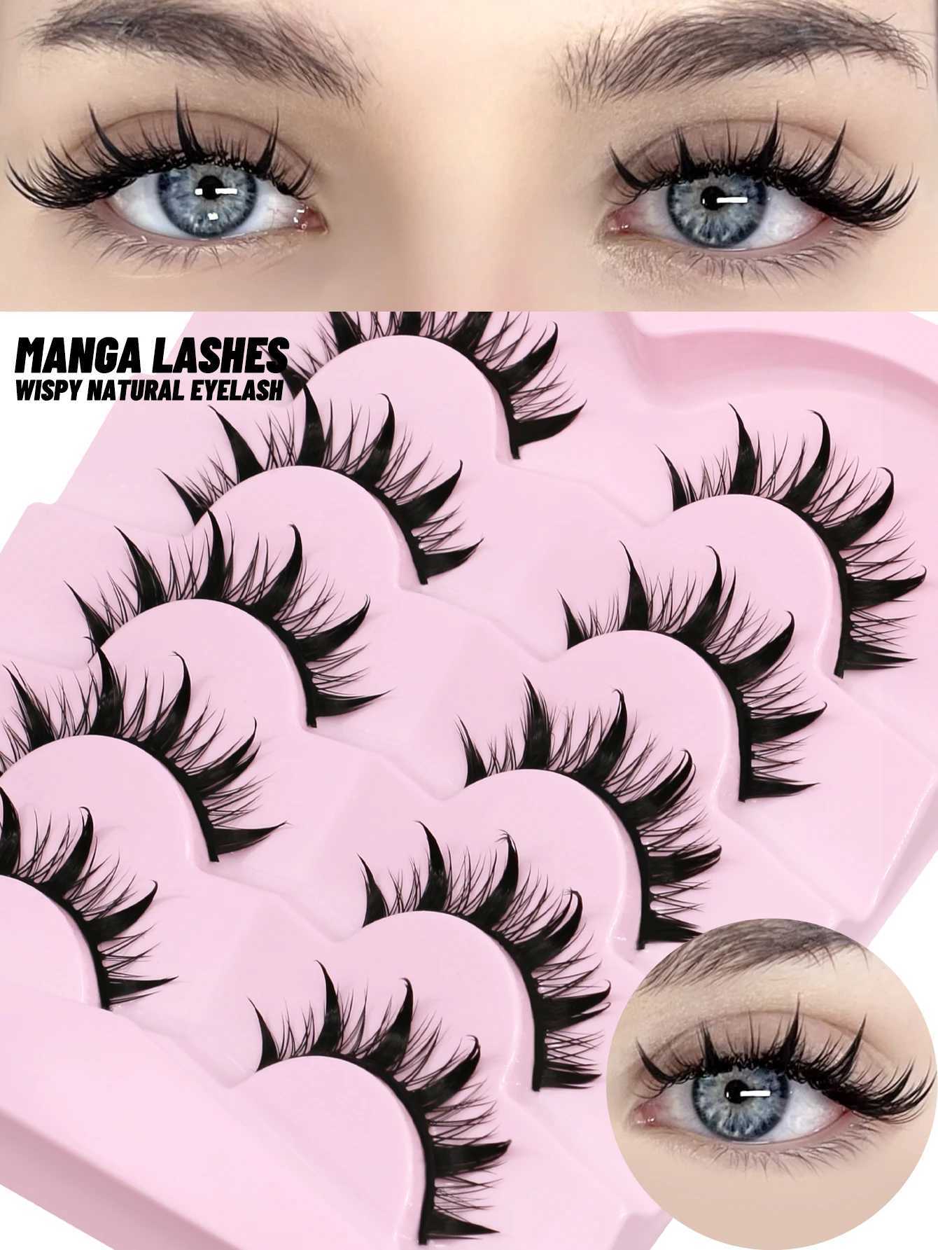 Groinneya Manga Eyelash 5 pairs fluffy soft crossed natural appearance fake eyelashes Wispy natural makeup eyelash extensionW241024