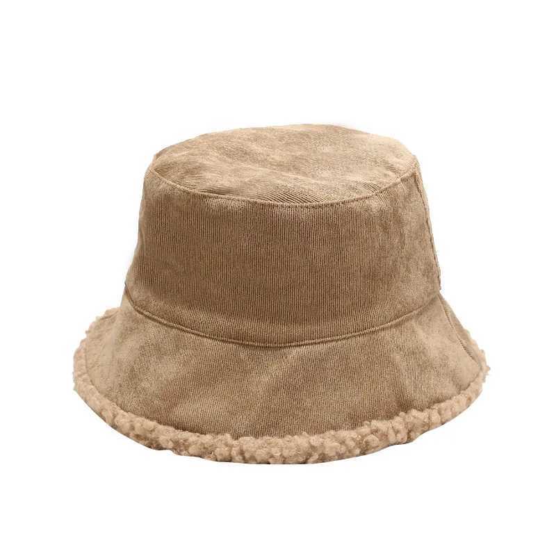 Double-sided Unisex Harajuku Bucket Hat Thick Wool Warm Fisherman Hat Korean version Outdoor Bucket Hat Women Men Panama CapX241025