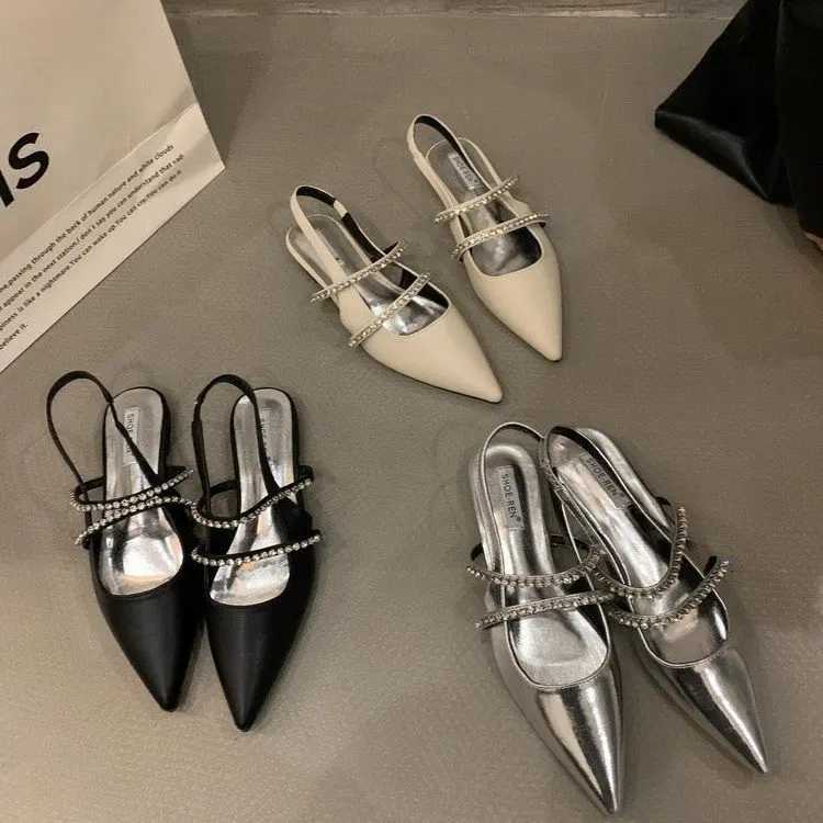 High Quality Sandals Womens Shallow Mouth Set Womens Beige Summer Dress New Original Low Black Girl Pointed Clear Comfort F T241024