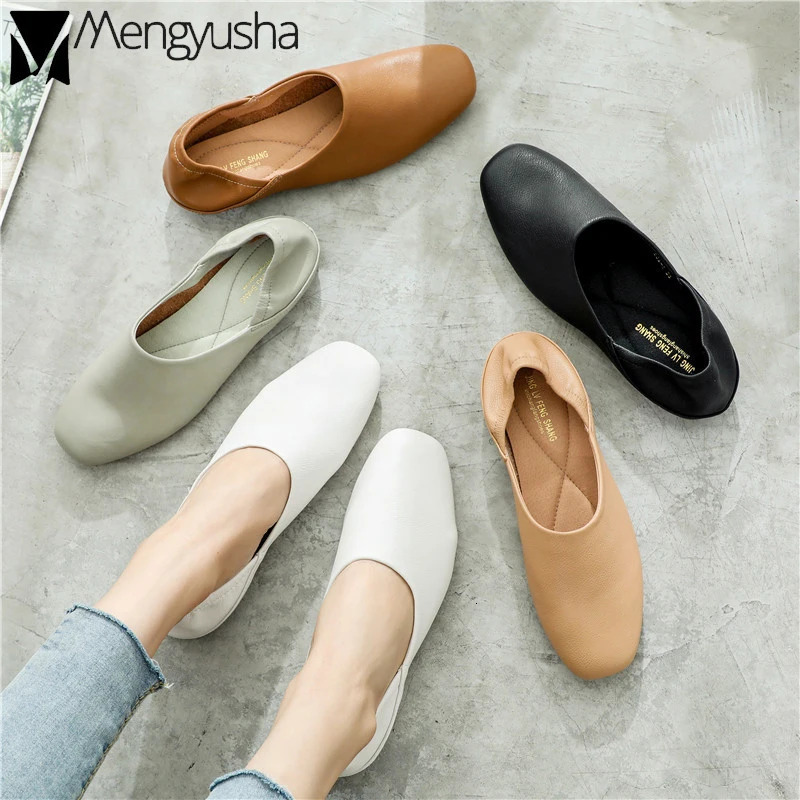 Ladies apartment ballet dancer soft leather moccas ins slip on retro grandma shoes spring summer driving shoes 241024
