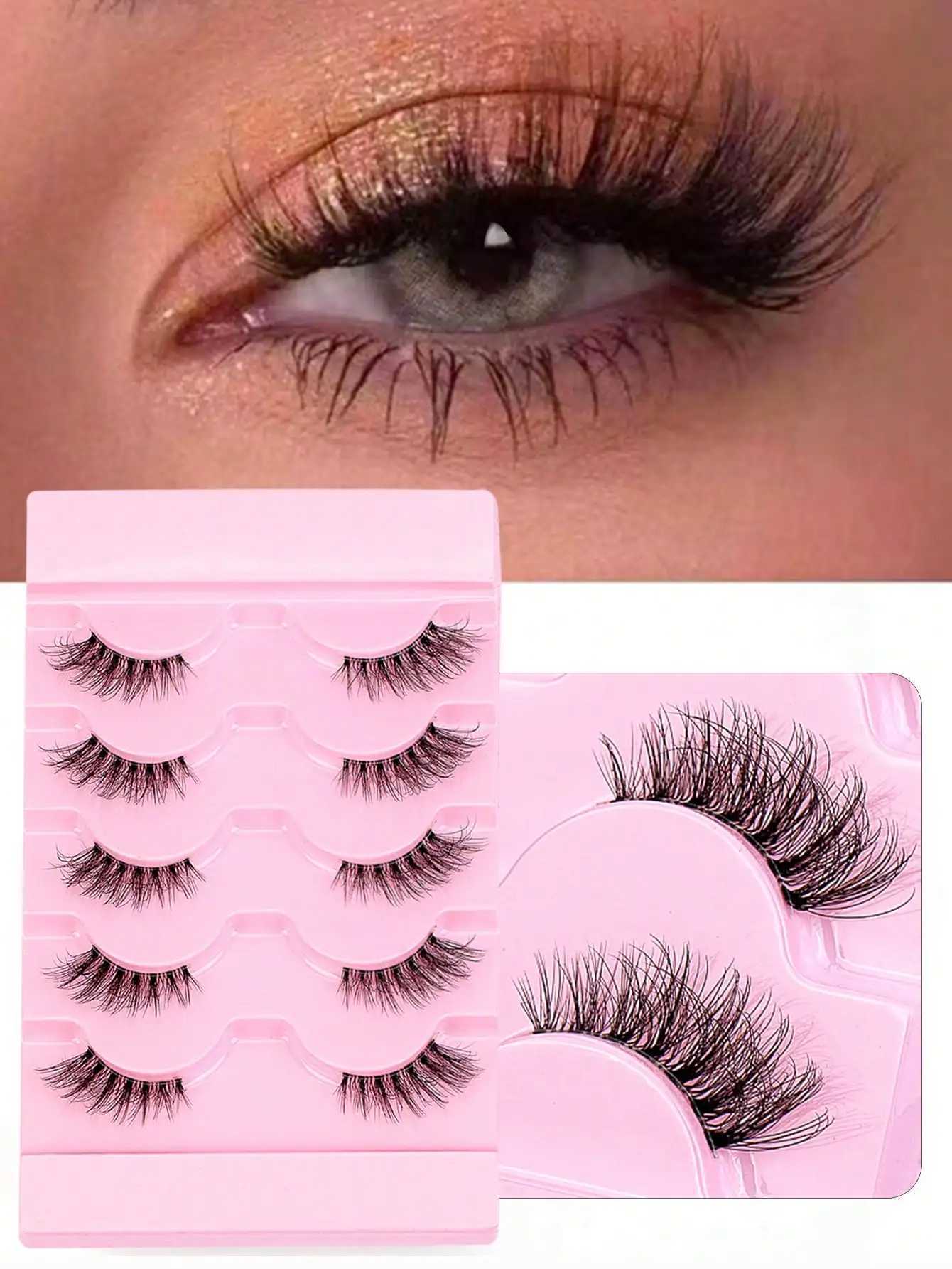 Half Eey eyelashes 5 pairs of artificial mink cat eye eyelashes fluffy Wispy transparent dry reusable false eyelash makeup toolW241024
