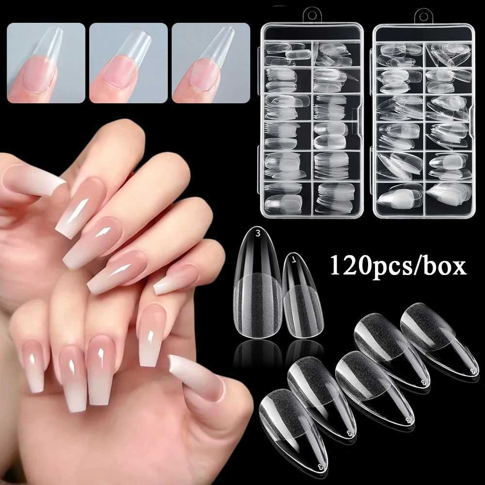 120Pcs Clear No Mark Frosted Stiletto Almond Square Fake Nails Press On Nail Tips Soft Full Cover Nails Extension Manicure ToolXJ241025