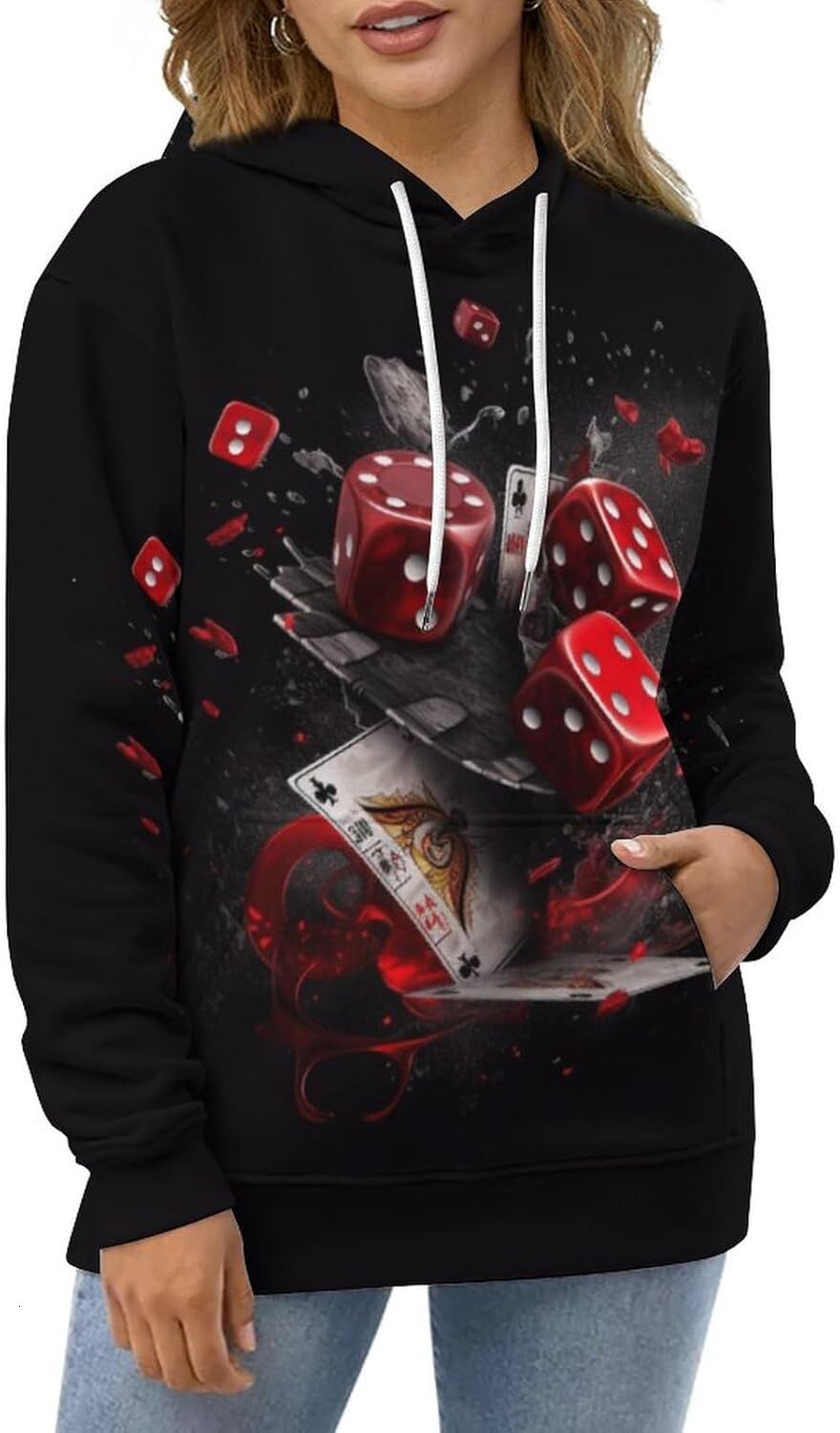 Hoodie for Mens Womens Mens Novelty Dices Hoodies Pullover Athletic Hoodies Sweatshirts Casual Pocket Tops Long Sleeve Graphic Fashionable and Warm