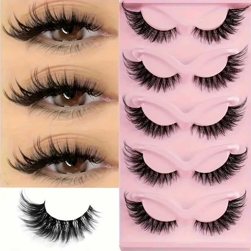 5 pairs of cat eye false eyelashes - hypoallergenic natural long cartoon eyelashes with wing tips that can extend the appearance of the eyesW241024