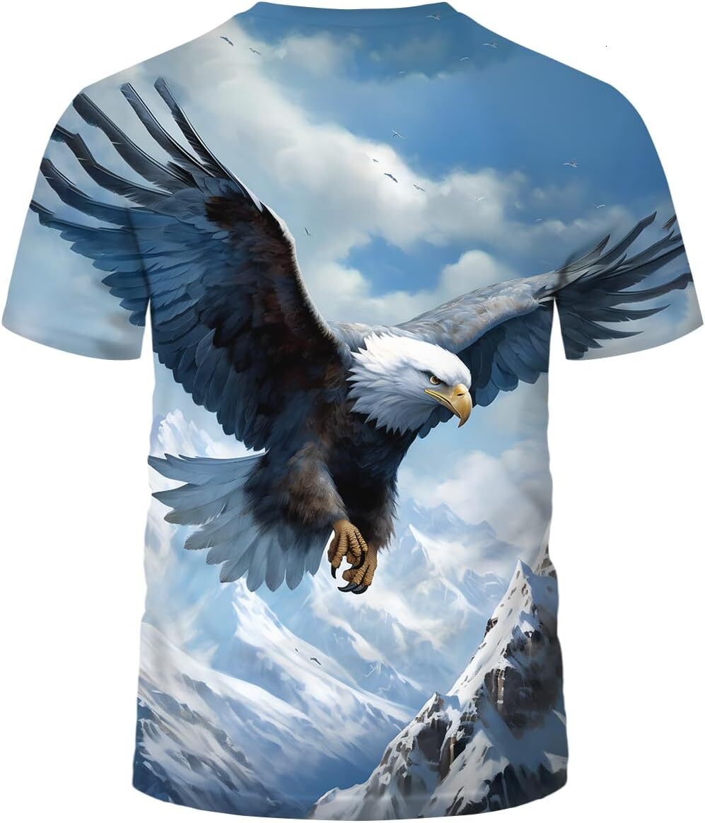 Mens T shirt Novelty Colorful Eagle Print Short Puff Sleeve T-Shirts Animal Graphic Round Neck Tee tee Casual tops summer clothes Hip hop trend