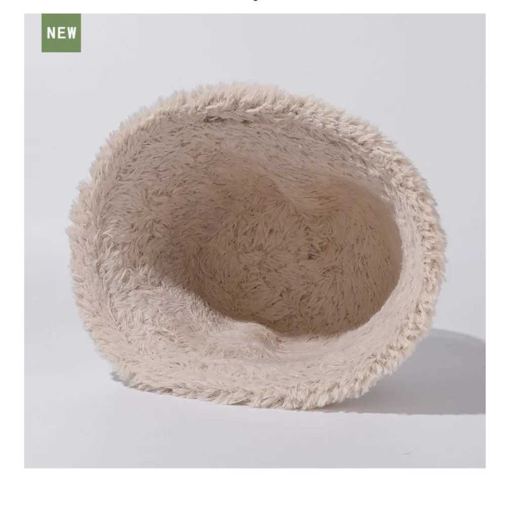 Hat Winter Thickened Plush Bucket Cap Women Outdoor Windproof Warm Ear Protection Basin Caps Solid Color Knitted Fisherman HatsX241025