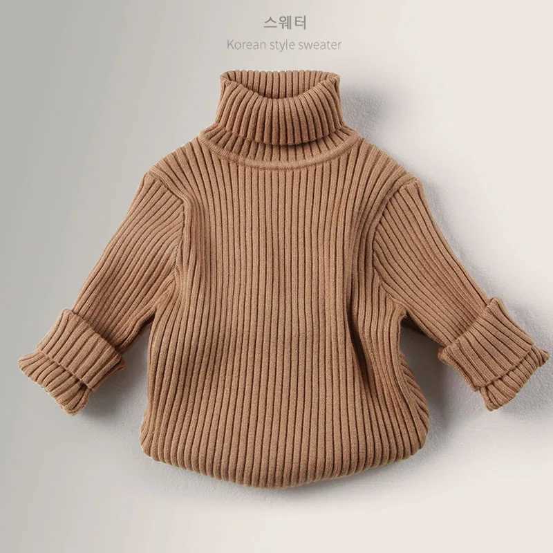 Autumn Winter New Baby Boys Girls Turtleneck Sweaters Kids Pullover Solid Color Knitted Bottom Sweater Childrens Clothing W241025