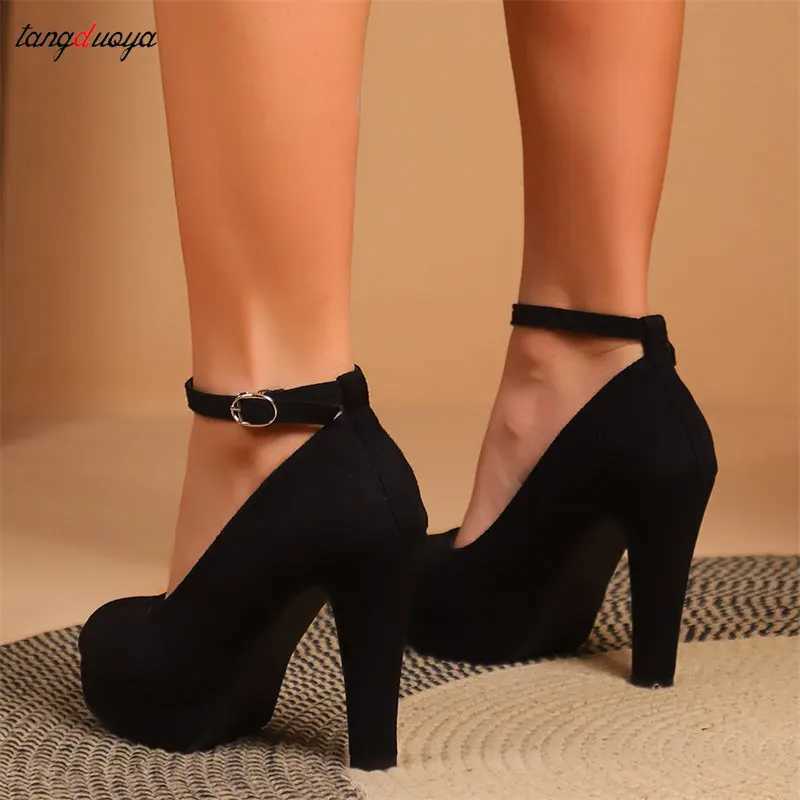 High Quality Platform Heels e Word Buckle Pointed Toe High Heels Sexy Platform Thin High Heels Womens Party Pump Professional Work Shoes Large Size 42