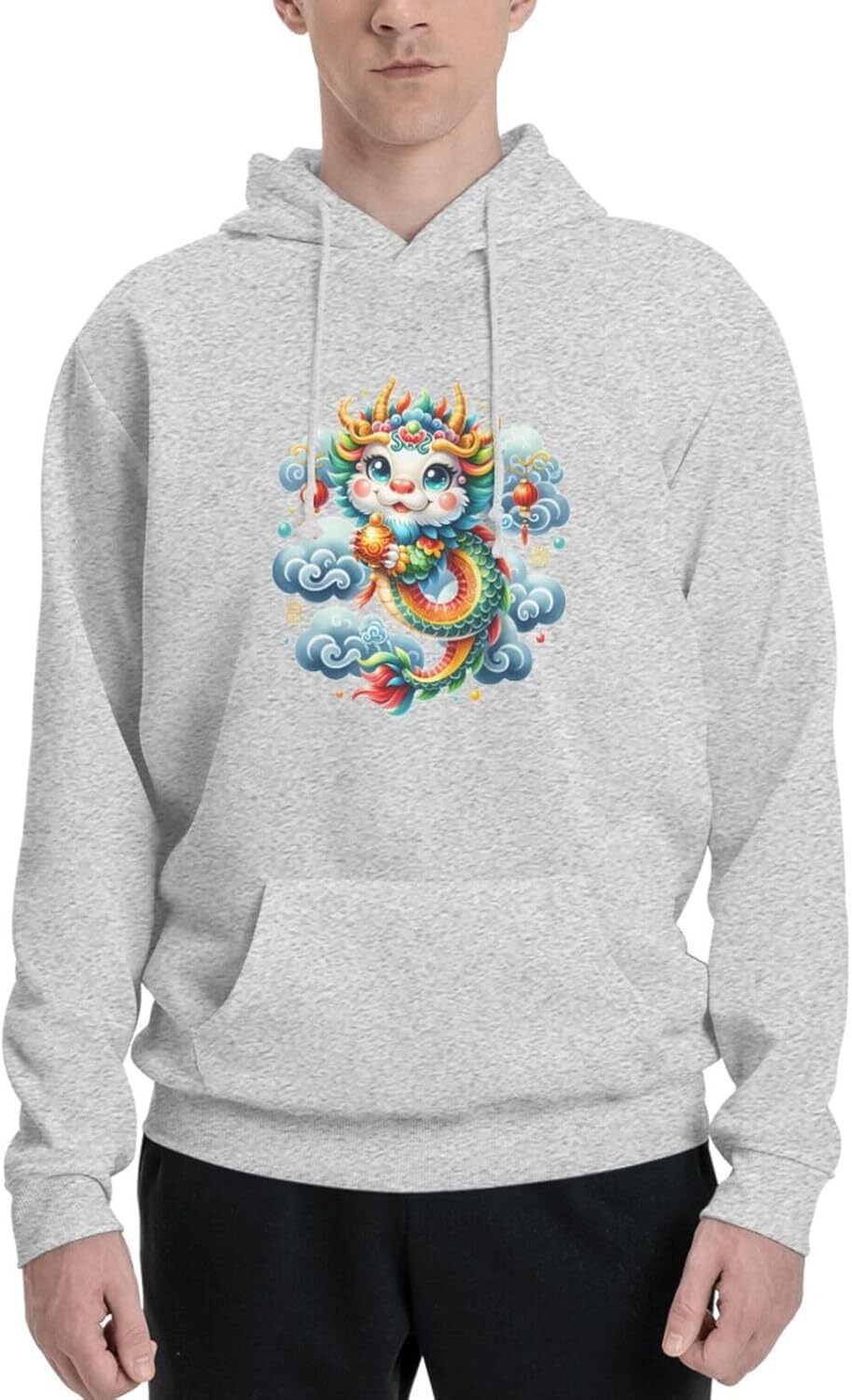 Hoodie for Mens Womens Funny Cartoon Chinese Dragon Print Hoodie for Men Animals Lovers Pullover Hoodies Sweatshirt Leisure warmth