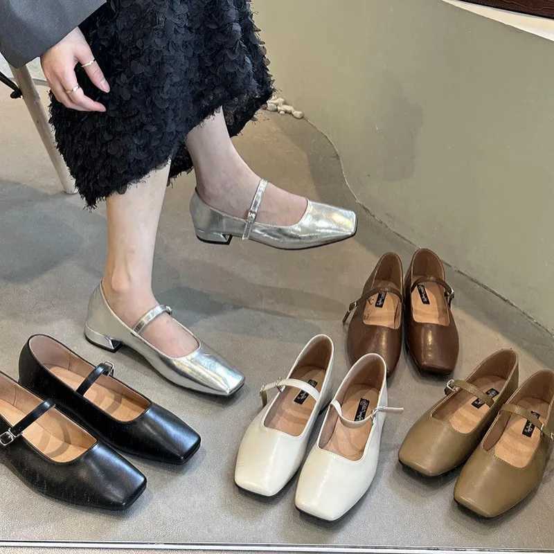 High Quality Femme Zapatos French womens shoes spring low heel Sier leather shoes thick heel elegant womens shoes Mary Jane single shoe T241024