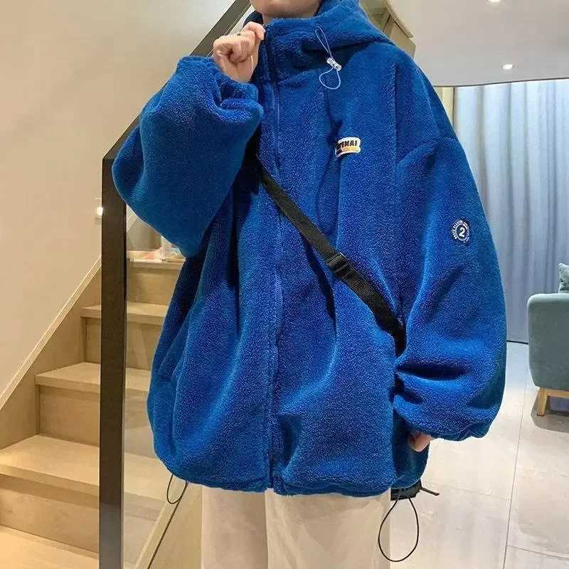 Fashionable Hong Kong style cashmere cotton padded mens coat 2024 new winter warm jacket casual couple hooded cotton coat W241024