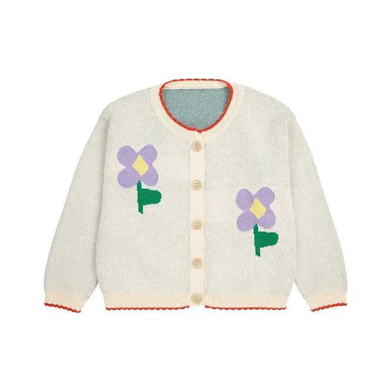 Inventory 2024 New Childrens Autumn Winter Girls Cartoon Color Blocked Waist Cardigan Boys Single Chest Knitted Sweater W241025