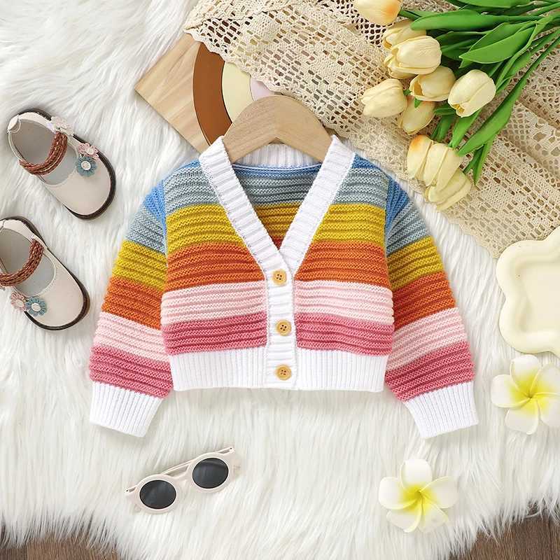 Cute baby girl sweater cardigan wool sweater winter V-neck long sleeved knitted newborn baby button jacket and Coats 1-3Y knitted top W241025
