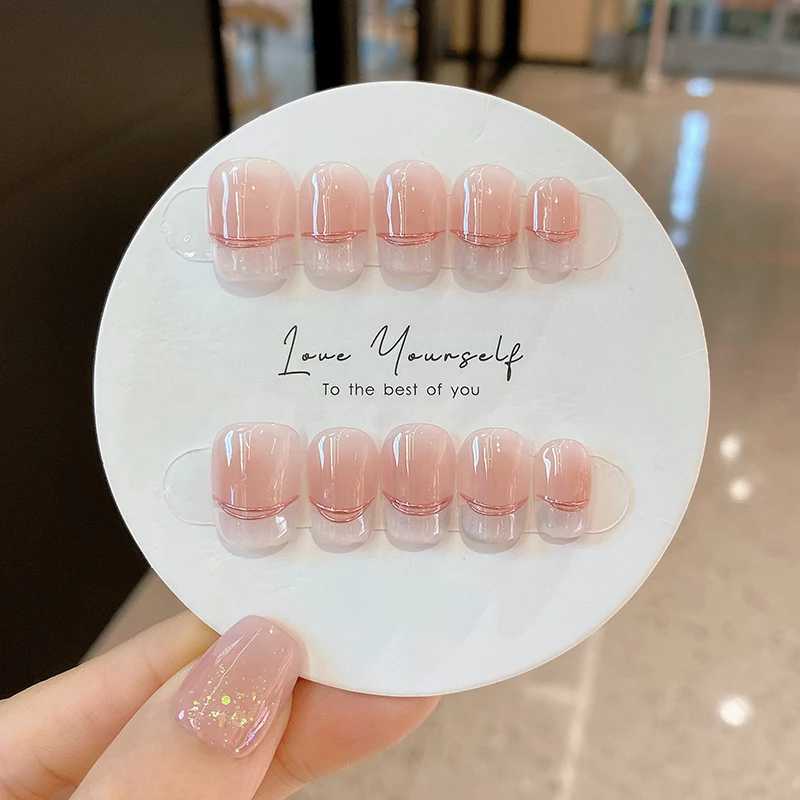 10Pcs Naked Pink French Edged Design False Nails Short Simple Fake Nail Press on Fake Nails Full Cover Artificial Nails Tips XJ241025