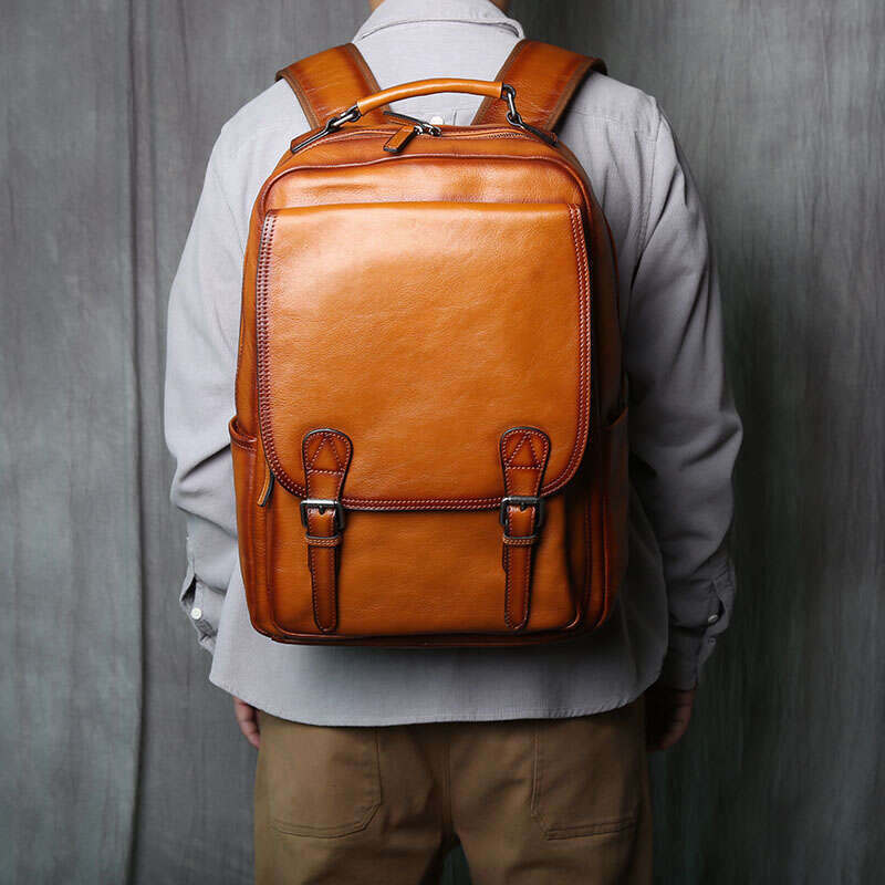 Leather Backpack Natural Cowhide Schoolbag Fashion Computer Casual Men's Bag Suitable For 16 Inch Laptop