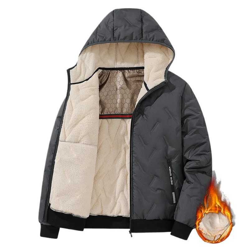 Winter jacket mens hooded cashmere thick jacket 2024 new casual graphene cotton jacket mens solid Flce windproof apron jacket W241024