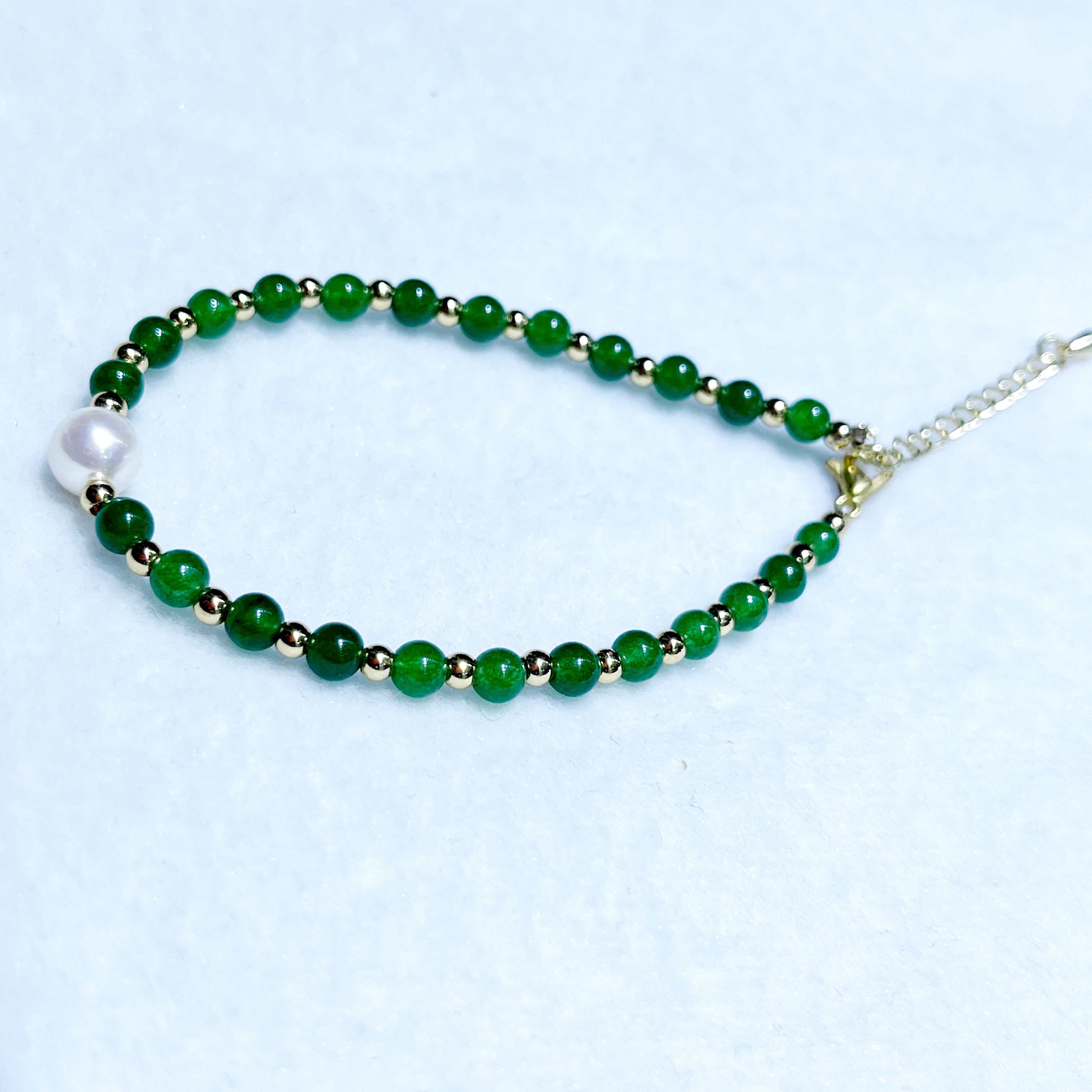Elegant Adjustable Natural Stone Bangle Featuring Fresh Green Hues & Pearls for Her