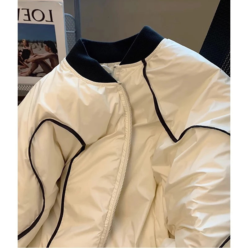 Winter Patchwork Full Zip Puffer Parka Oversize Stand Up Collar Down Cotton Bomber Jacket for Women Warm And Thick Puffy 241021