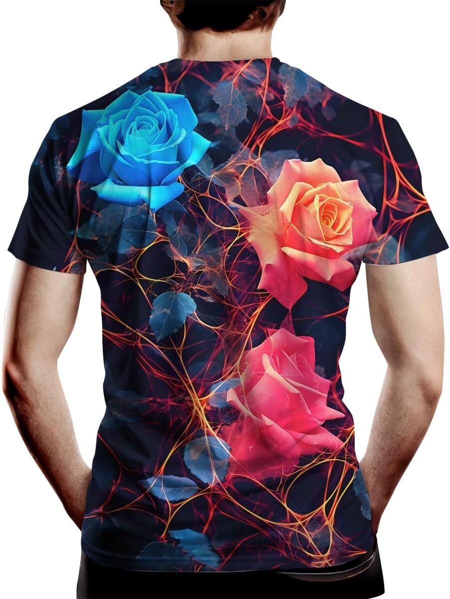 Mens T shirt Men's Creative Rose Print T-Shirt Fashion Tee Shirts Short Sleeve tee Casual tops summer clothes Hip hop trend