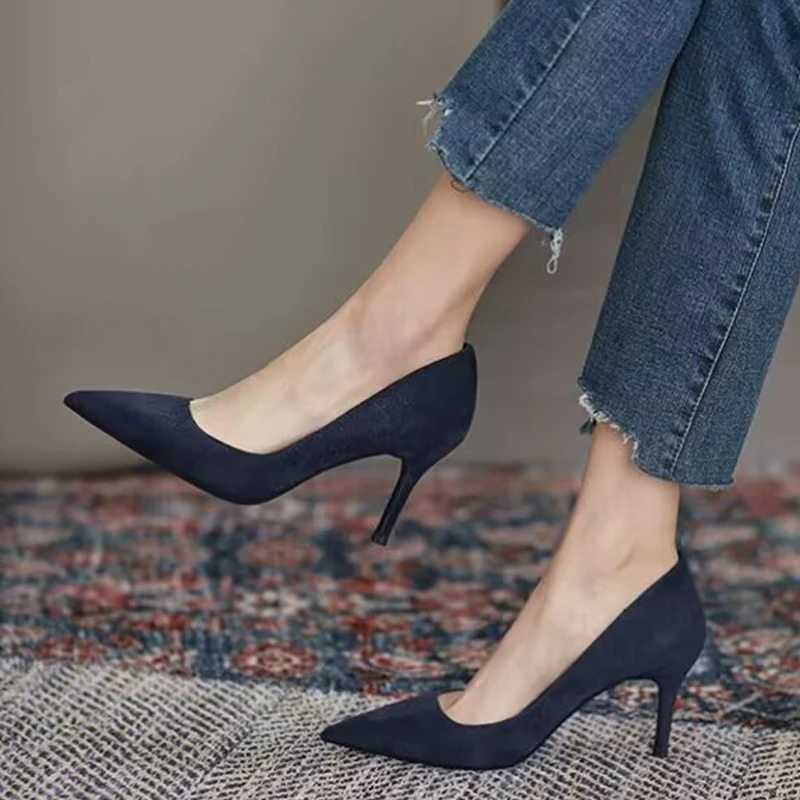 High Quality Sexy Pointed Toe High Heels Womens Shallow Office Pump Shoes Spring Suede Fi Elegant Mujer New Zapatos Stiletto Heels T241024
