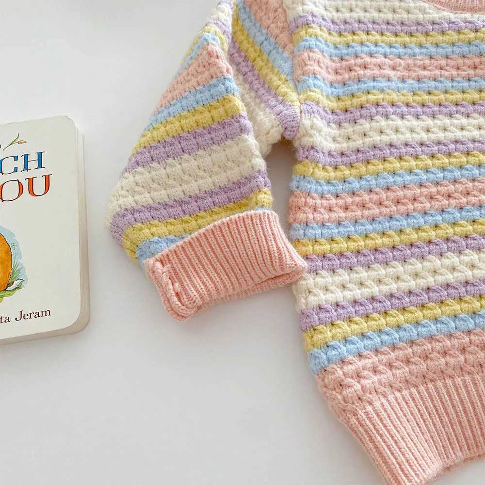 Girls sweater striped casual spring and autumn childrens boutique clothing princess birthday childrens knitted cardigan W241025