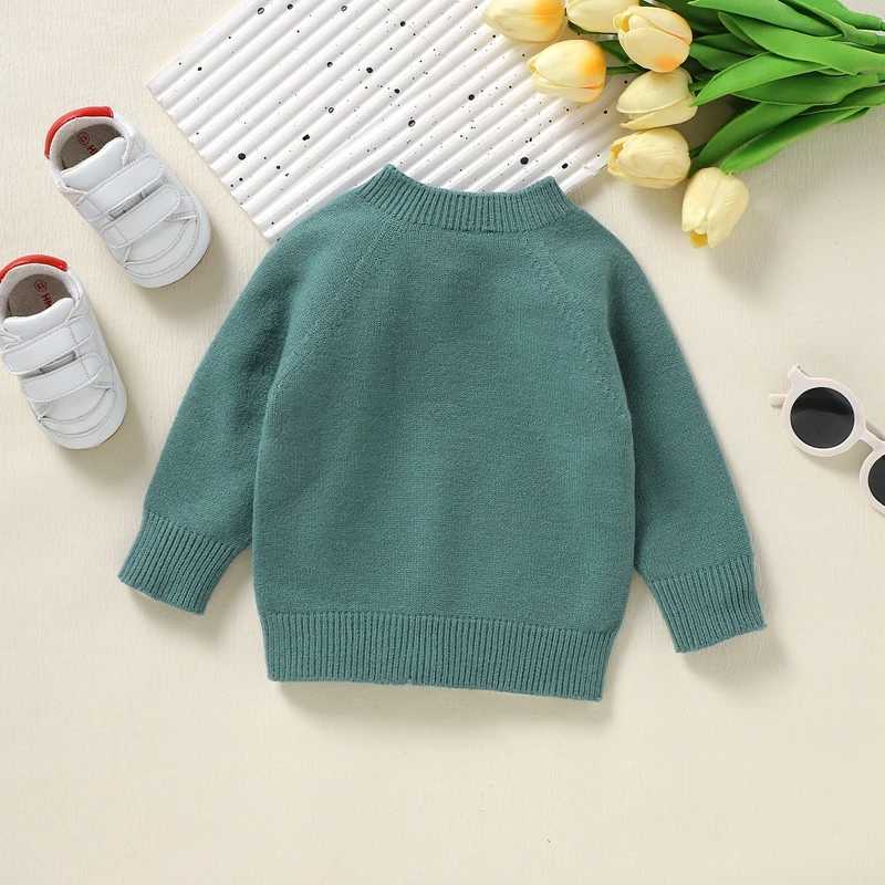Suefenskry childrens autumn and winter knitted sweater long sleeved round neck solid color knitted floral top W241025