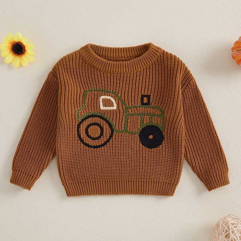 FOCUSNORM 0-3Y Autumn Winter Girls and Boys Knitted Sweater in 2 Colors Long Sleeve O-Collar Truck Embroidery Zipper Knitted Sweater W241025