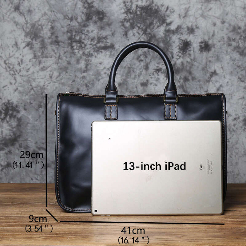 Business Leather Men Briefcase Natural Cowhide Retro Handbag Casual One Shoulder Diagonal Bag Suitable For 15 Inch Laptop