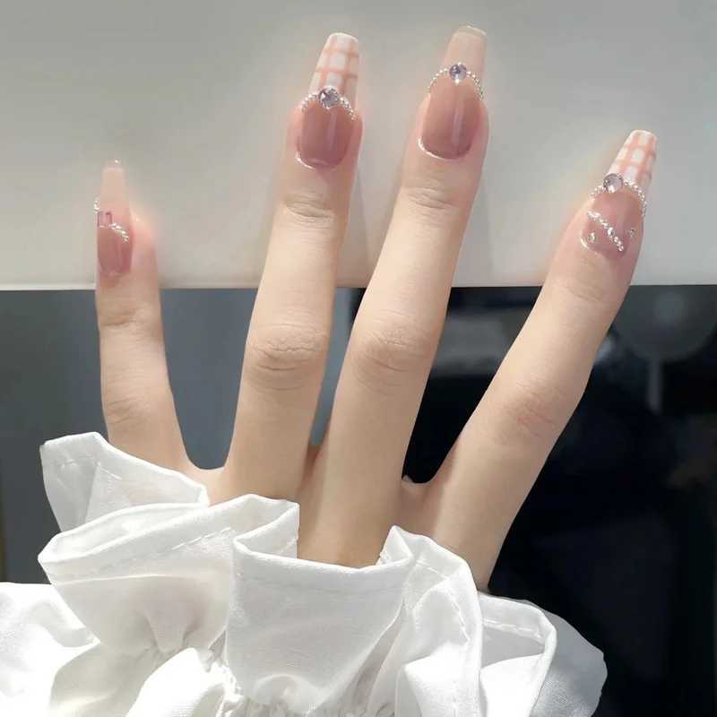 24Pcs Short Square False Nails with Jelly Adhesive Glitter Gradient Design Detachable Fake Fingernails Full Cover Press on NailsXJ2410