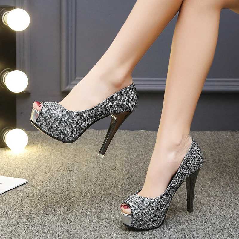 High Quality Wen Pumps thin boots Fi Peep toe platform sliding sequin fabric ultra-high high heels womens party shoes high quality T241024