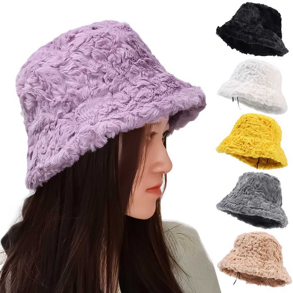 Thicken Plush Bucket Hat Faux Fur Fisherman Lamb Hats Women Girls Outdoor Winter Warm Fluffy Caps Bowl Hats Autumn Street CapsX241025