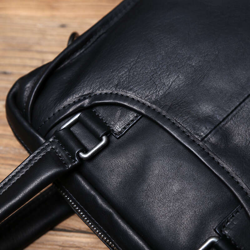 Men's Leather Business Handbag Top Layer Cowhide One Shoulder Messenger Vertical Office Computer Bag Simple Briefcase