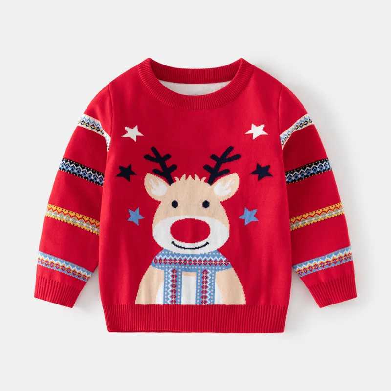 Autumn and winter new deer Christmas stripe print color stripe long sleeved knitted warm Versatile sweater W241025