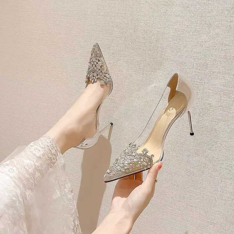 High Quality Womens single shoe new Korean transparent high toe sole Rhine champagne bridesmaid dress wedding shoes T241024