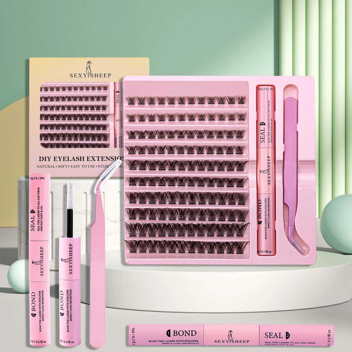 Personal eyelash extension cluster full volume natural appearance 9-16MM DIY false eyelash mink with adhesive and sealing tweezerW241024